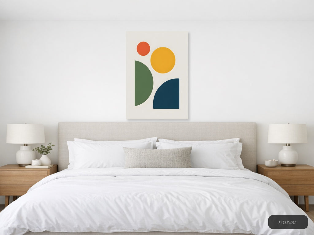Minimalist Geometric Shapes in Green, Gold & Navy Wall Art — A1 / Bedroom