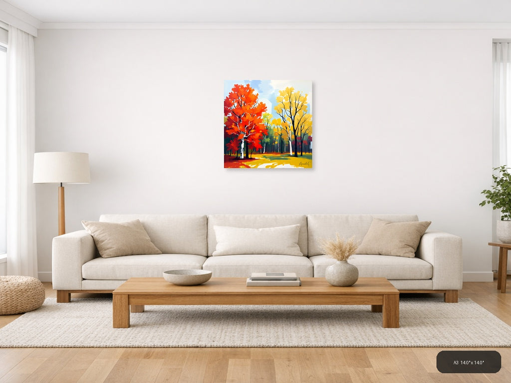 Abstract Autumn Forest with Red and Yellow Trees Wall Art — A3 / Living Room