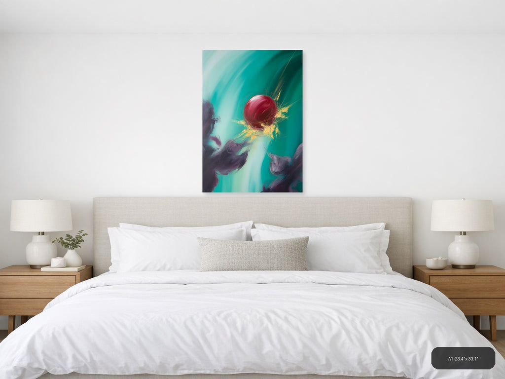 Abstract Red Sphere Turquoise Splash Modern Wall Art — A1 / Bedroom
