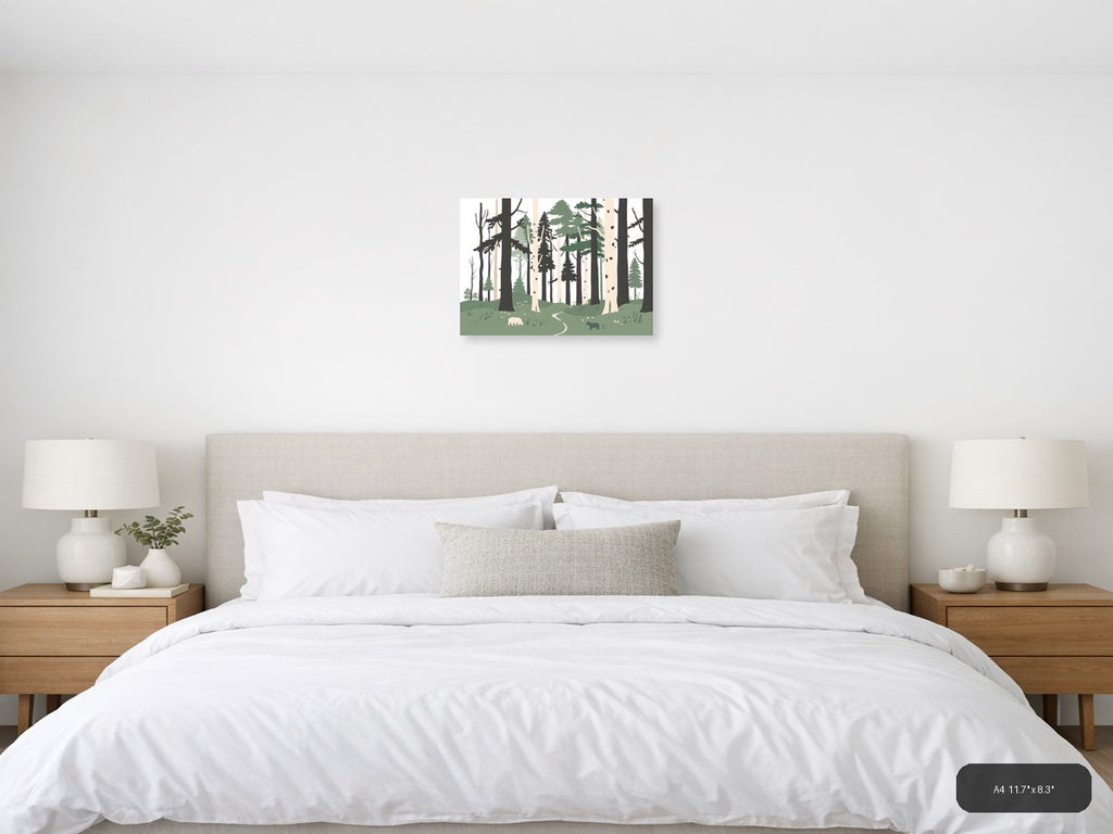 Minimalist Forest Path with Wildlife Wall Art — A4 / Bedroom
