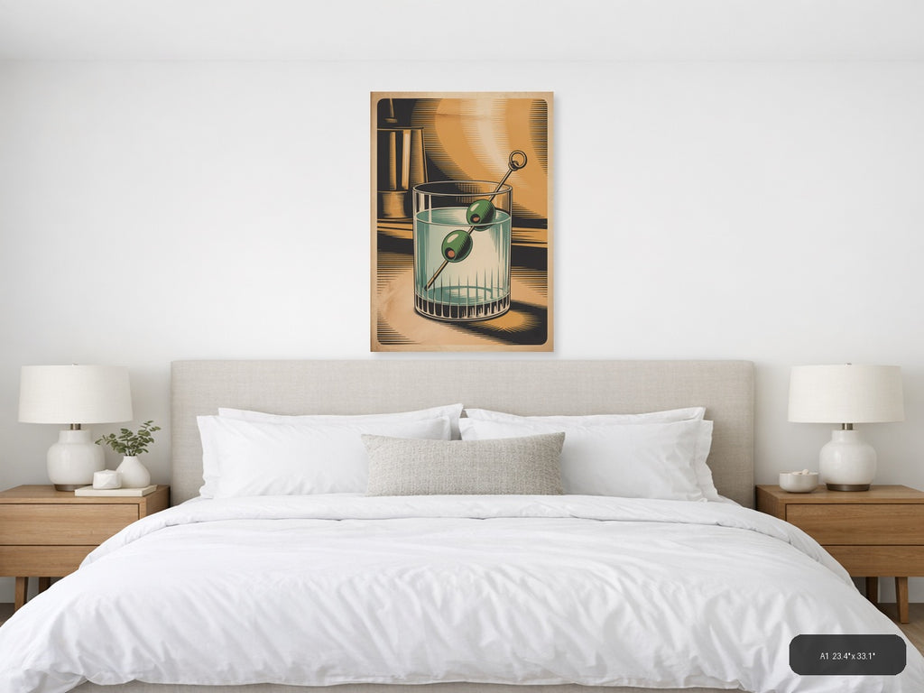 Vintage Martini Cocktail with Olives Wall Art — A1 / Bedroom