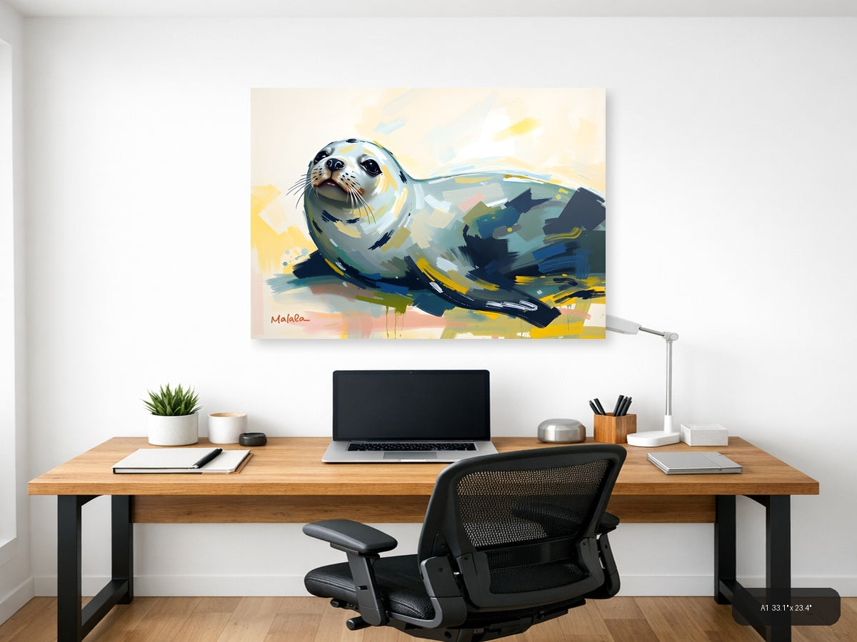 Abstract Seal Portrait with Yellow Accents Wall Art — A1 / Office