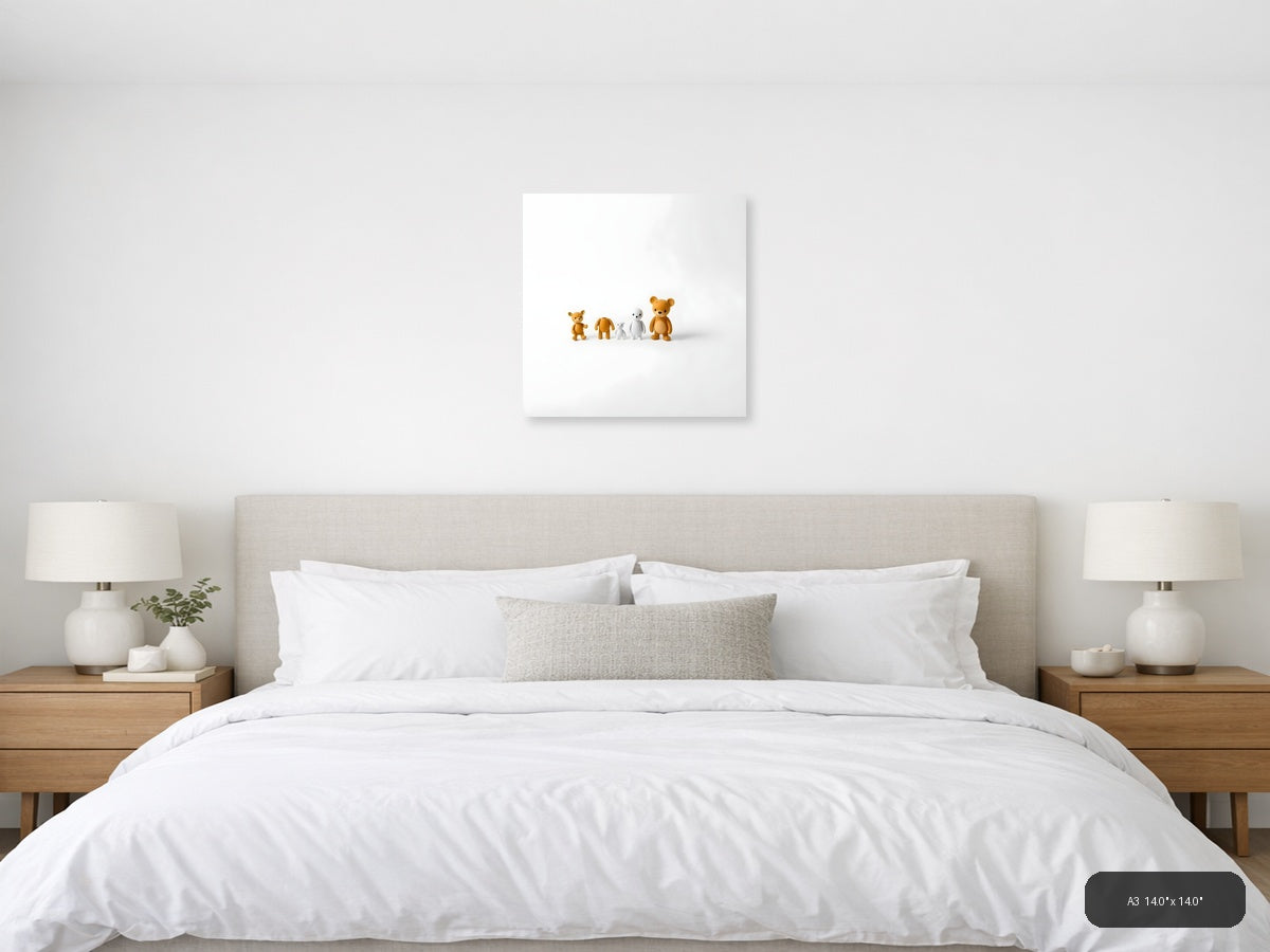 Minimalist Teddy Bears Family Lineup Square Wall Art — A3 / Bedroom
