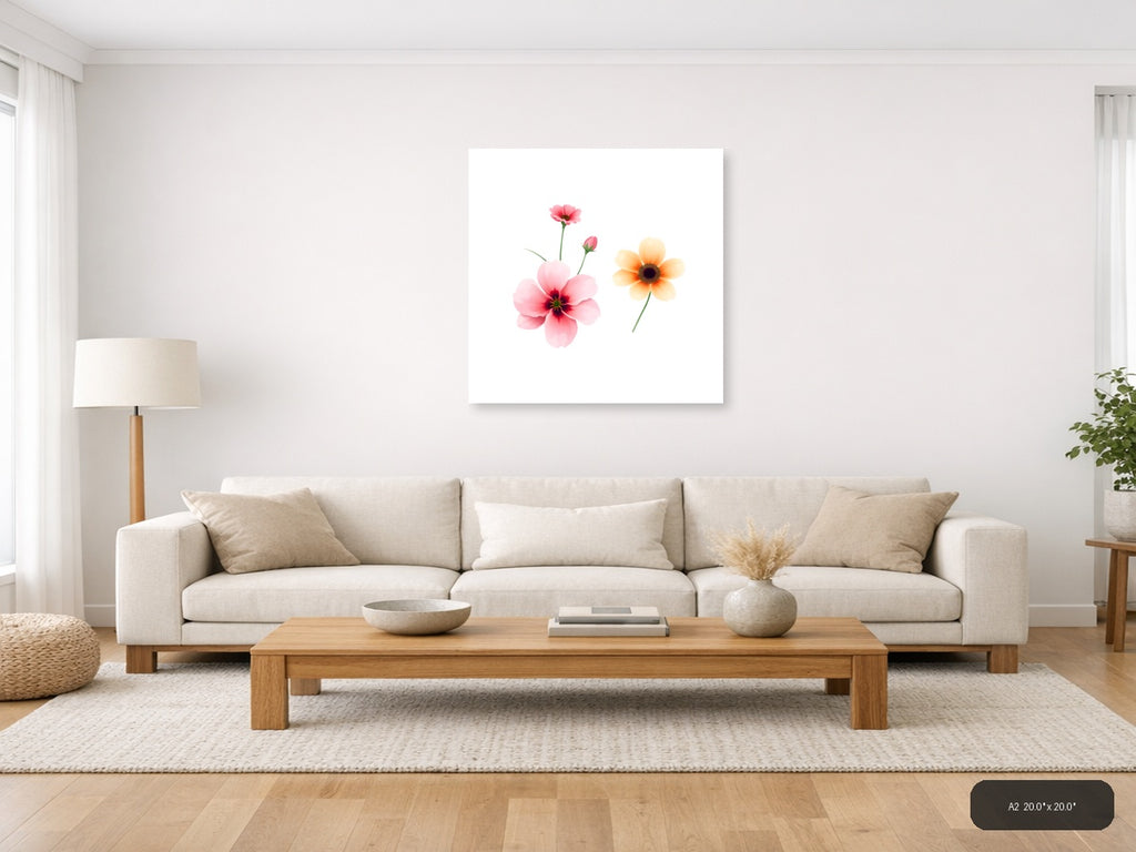 Pink & Peach Minimalist Flowers Wall Art — A2 / Living Room