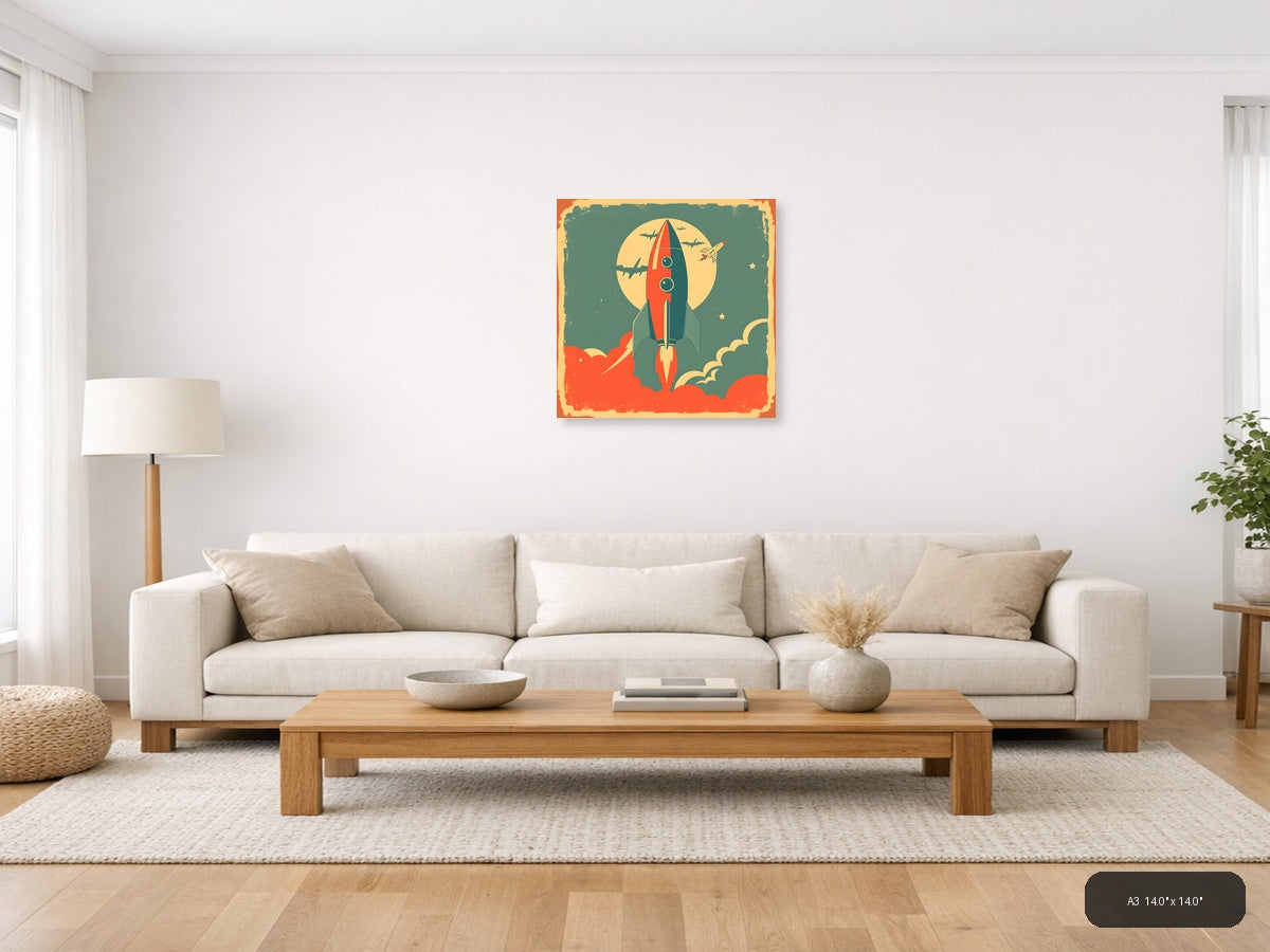 Vintage Rocket Launch Retro Space Wall Art — A3 / Living Room