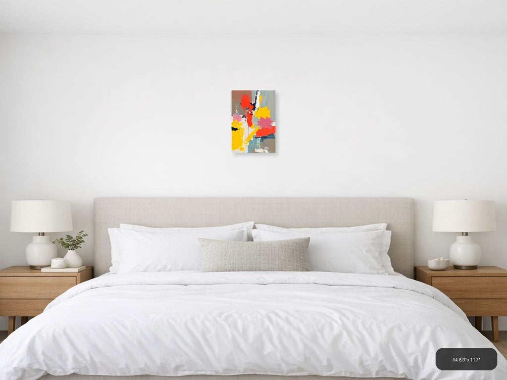 Abstract Silhouette Red Yellow Blue Portrait Wall Art — A4 / Bedroom