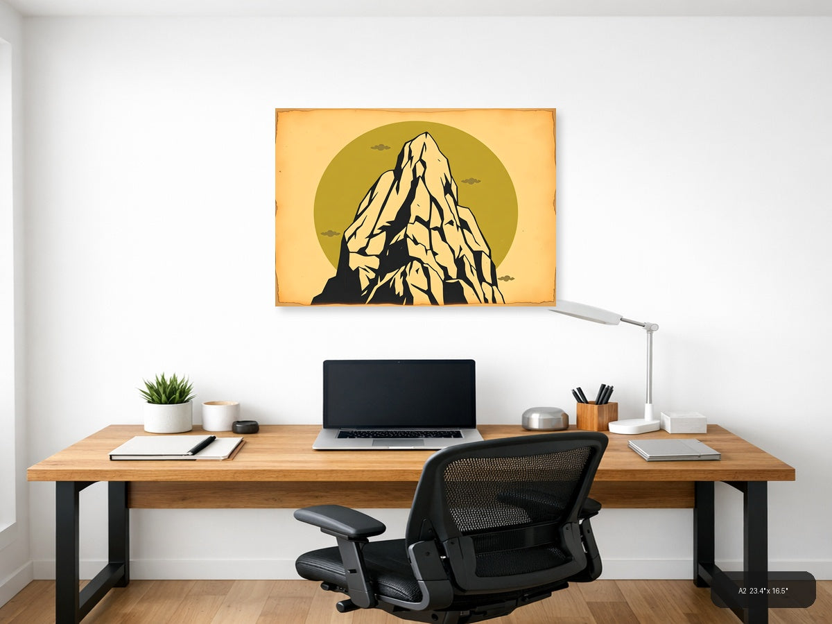 Vintage Mountain Peak Against Gold Sky Wall Art — A2 / Office