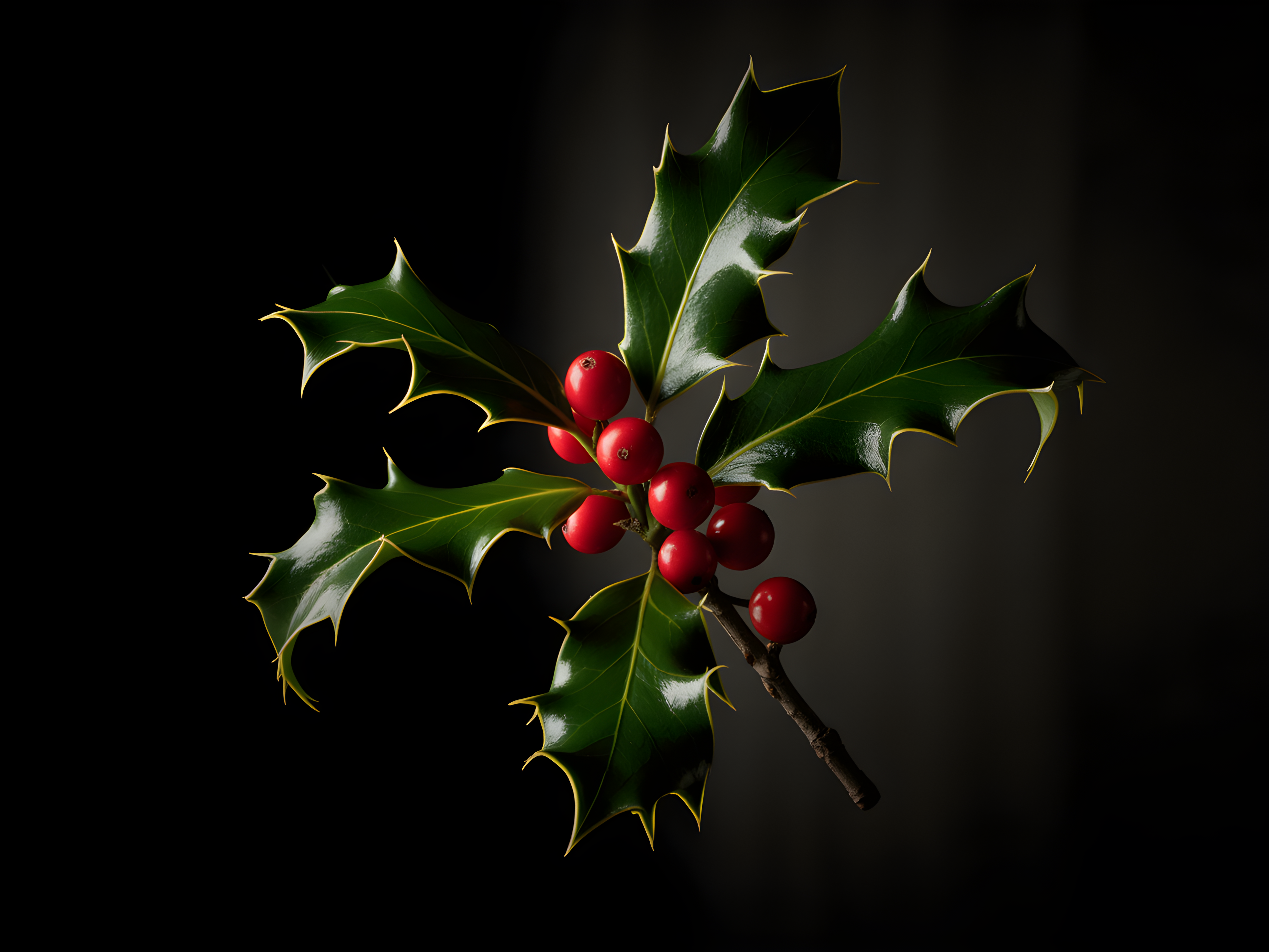 Holly Branch with Red Berries Photography Wall Art
