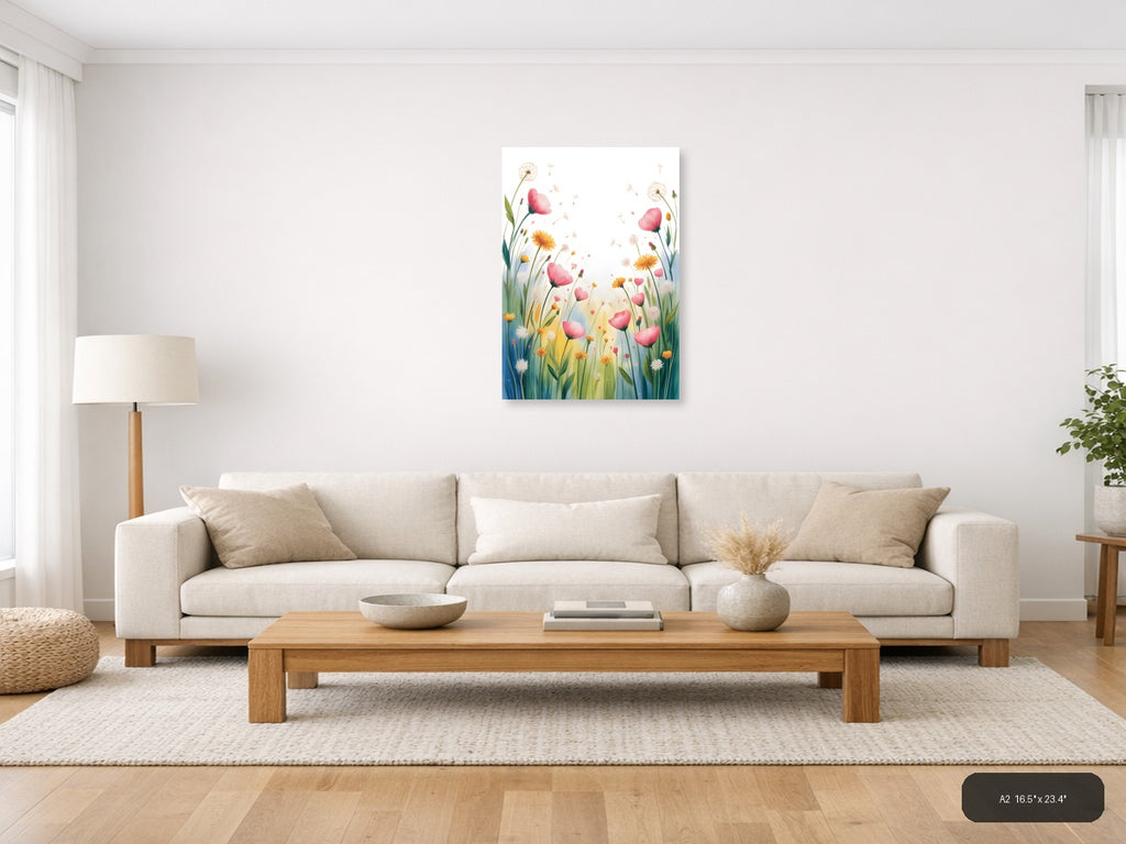 Pink Wildflowers & Dandelions Watercolor Wall Art — A2 / Living Room