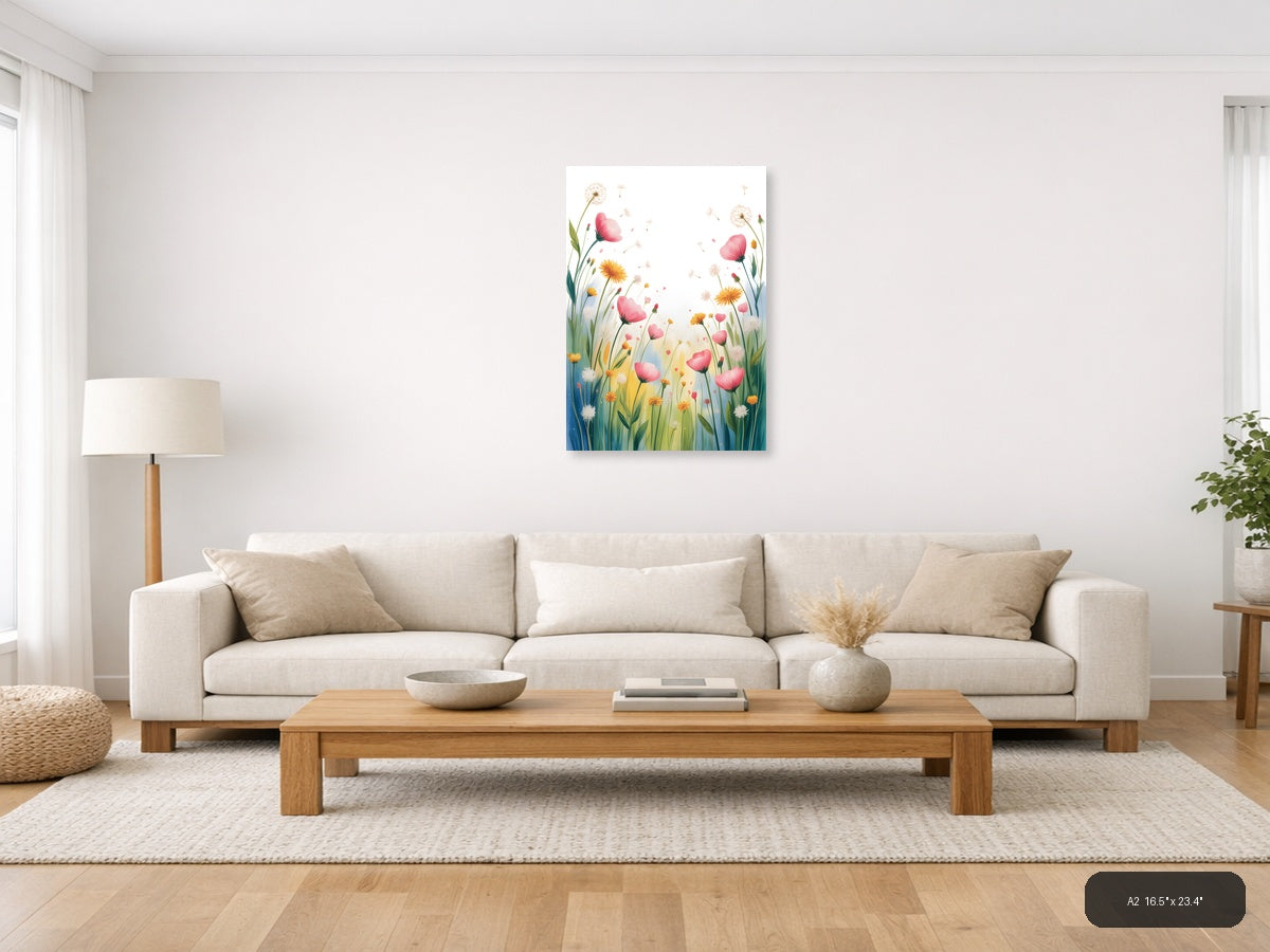 Pink Wildflowers & Dandelions Watercolor Wall Art — A2 / Living Room