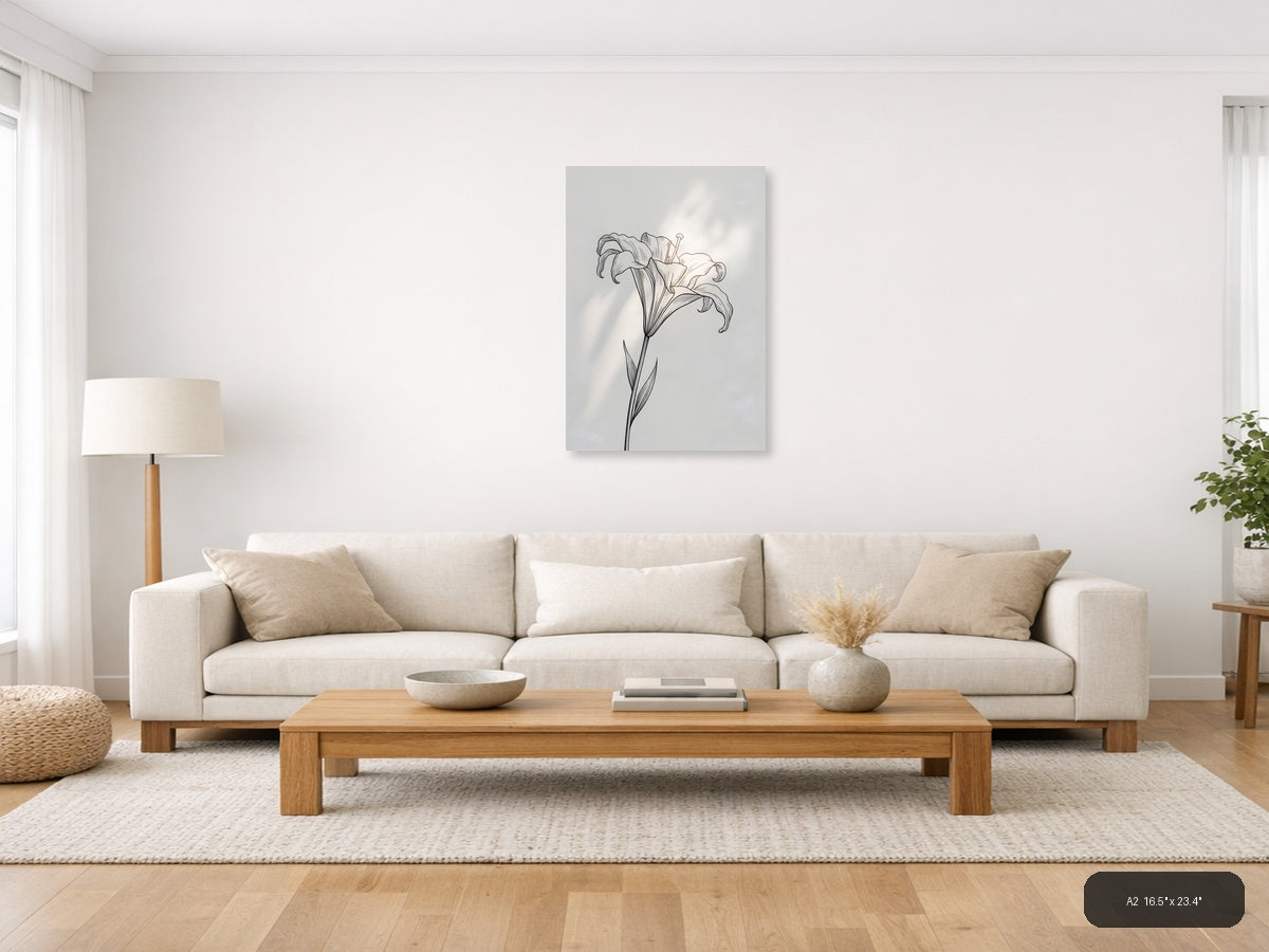 Delicate Lily Flower Line Art Drawing Wall Art — A2 / Living Room