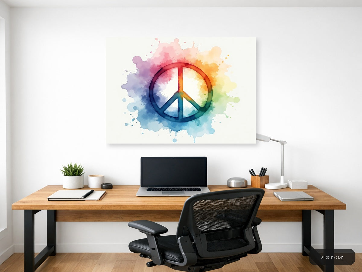 Watercolor Peace Sign Rainbow Splash Wall Art — A1 / Office