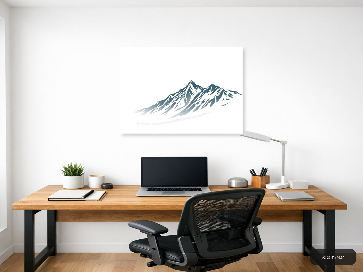 Minimalist Snow-Capped Mountain Peak Wall Art — A2 / Office