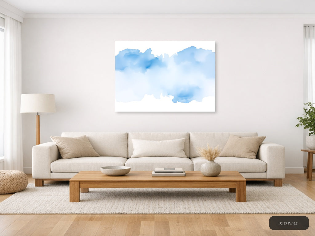 Abstract Blue Watercolor Clouds Landscape Wall Art — A2 / Living Room