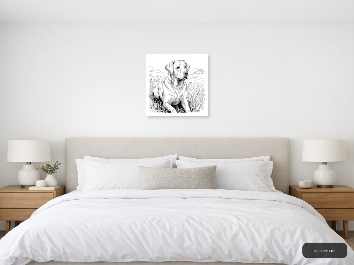 Labrador Retriever in Wildflower Field Line Art Wall Art — A3 / Bedroom
