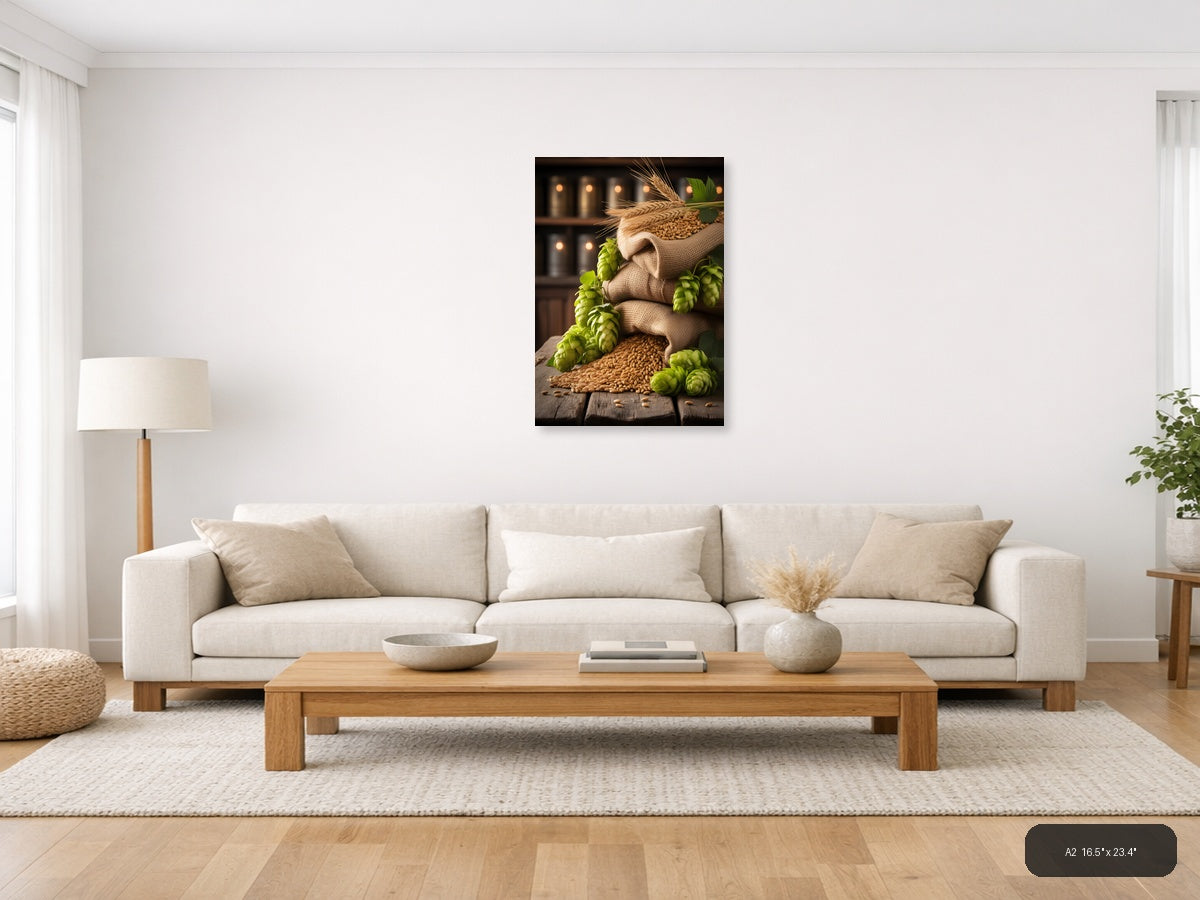 Vintage Brewery Barley Hops Canvas Wall Art — A2 / Living Room