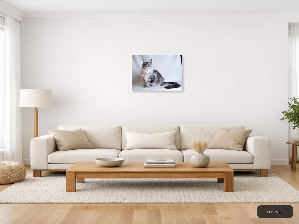 Gray Tabby Cat Portrait Minimalist Wall Art — A4 / Living Room