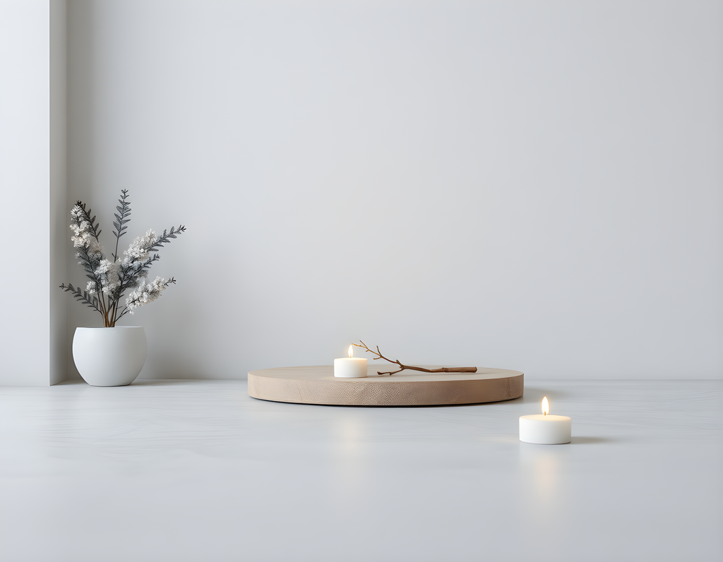 Minimalist Still Life with White Vase and Candles Wall Art