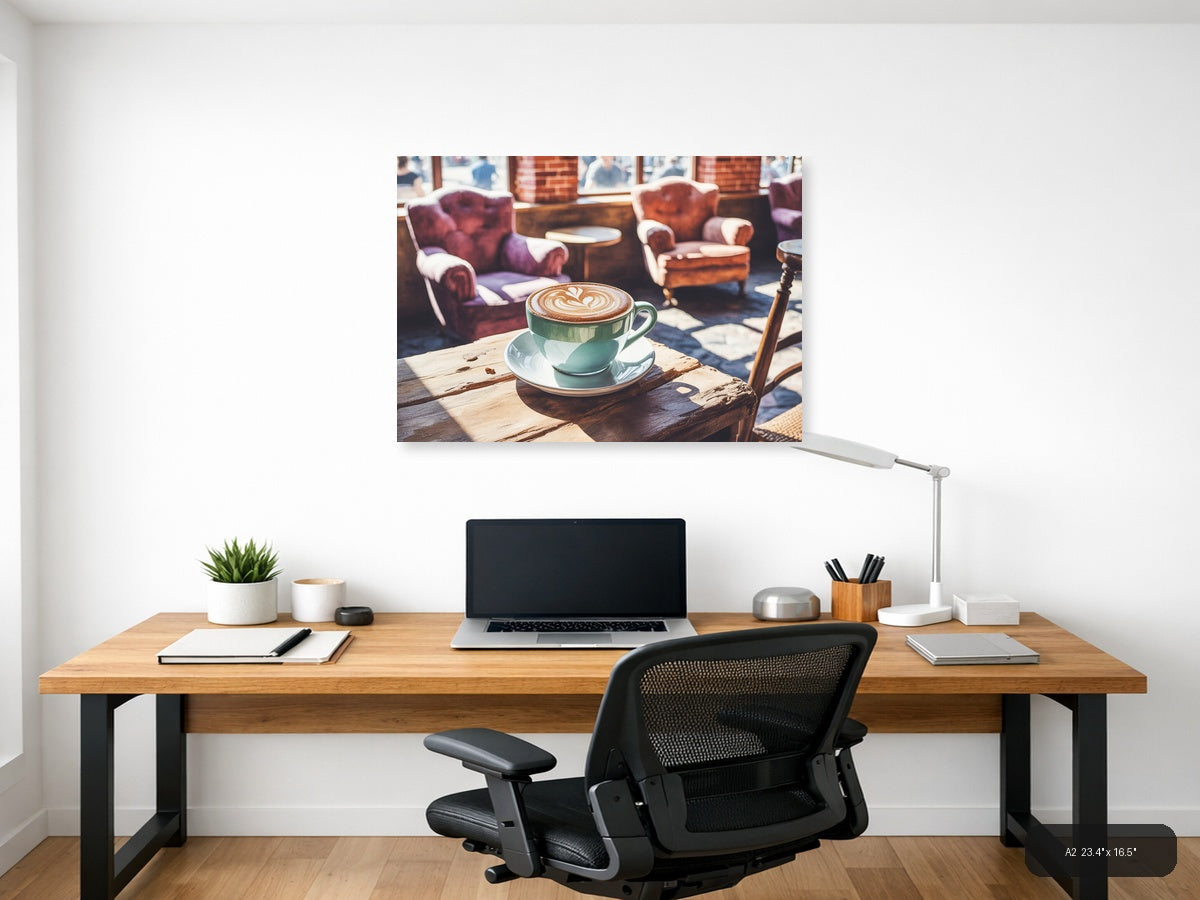 Coffee First — Watercolor (Landscape) Canvas Print | Watercolor Wall Art | A4 A3 A2 A1 — A2 / Office