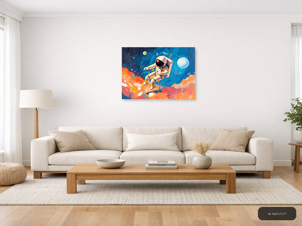 Colorful Astronaut in Space Abstract Wall Art — A3 / Living Room