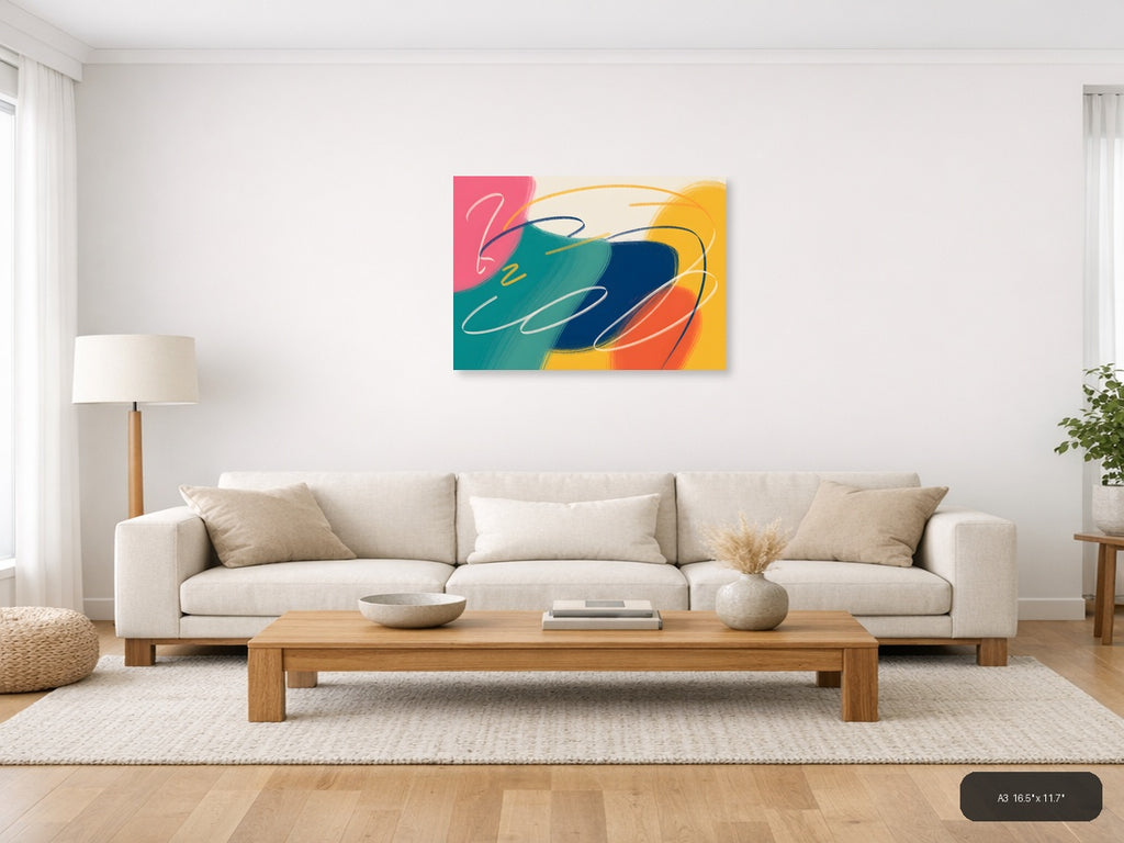 Colorful Abstract Brushstrokes Landscape Wall Art — A3 / Living Room