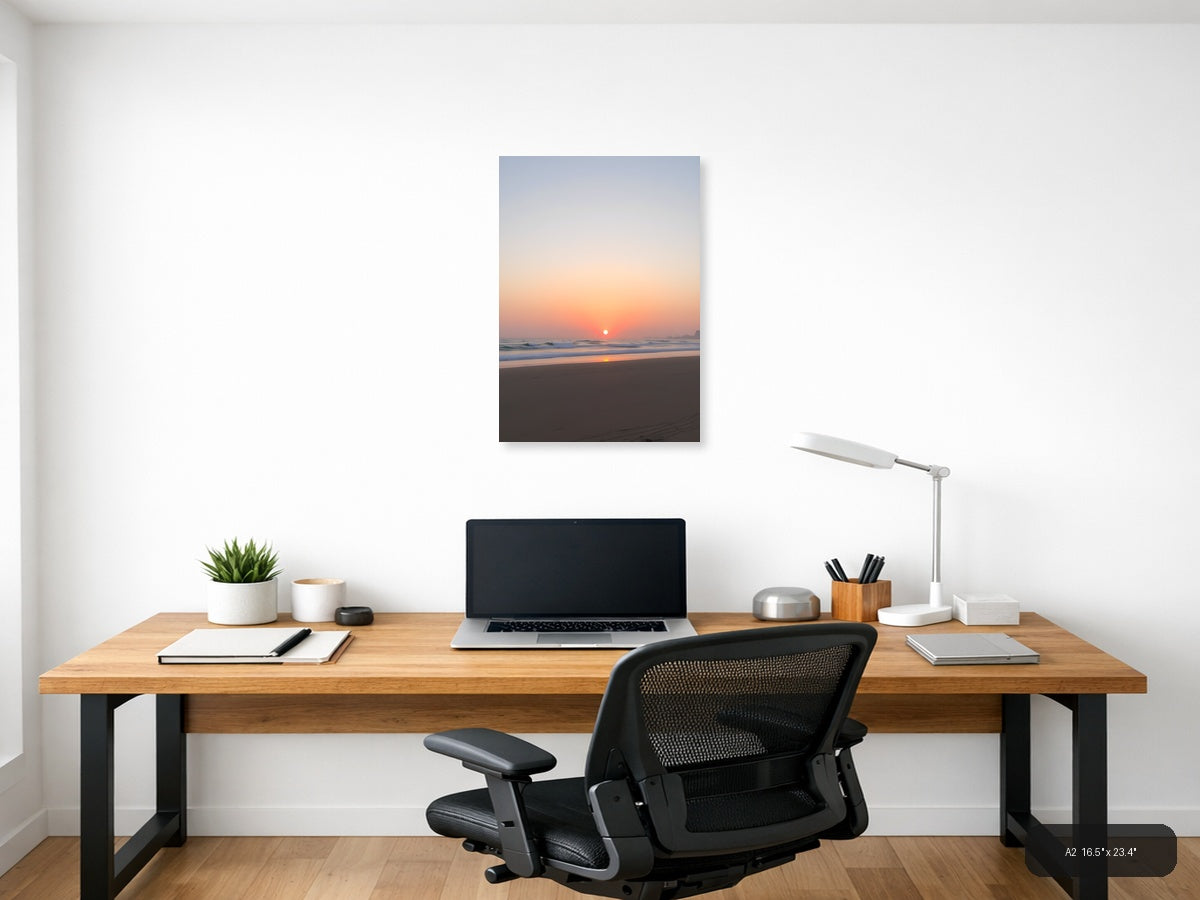 Minimalist Sunset Beach Ocean Waves Wall Art — A2 / Office