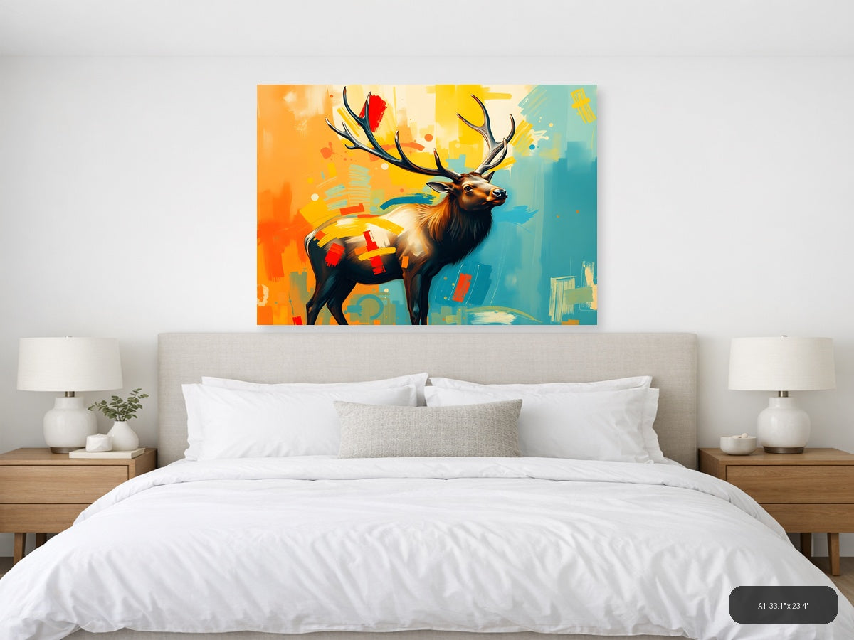 Abstract Elk with Colorful Geometric Patterns Wall Art — A1 / Bedroom
