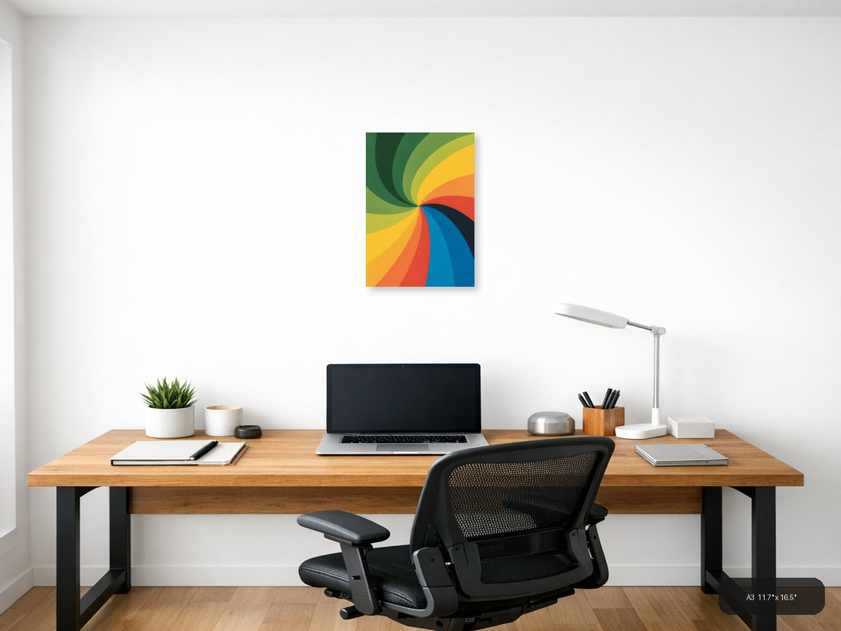 Colorful Spiral Rainbow Swirl Abstract Photography Wall Art — A3 / Office