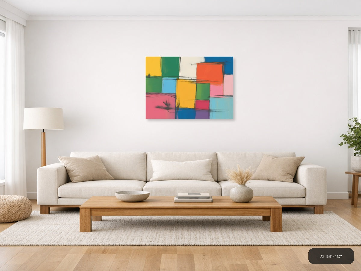 Colorful Abstract Grid Modern Geometric Wall Art — A3 / Living Room