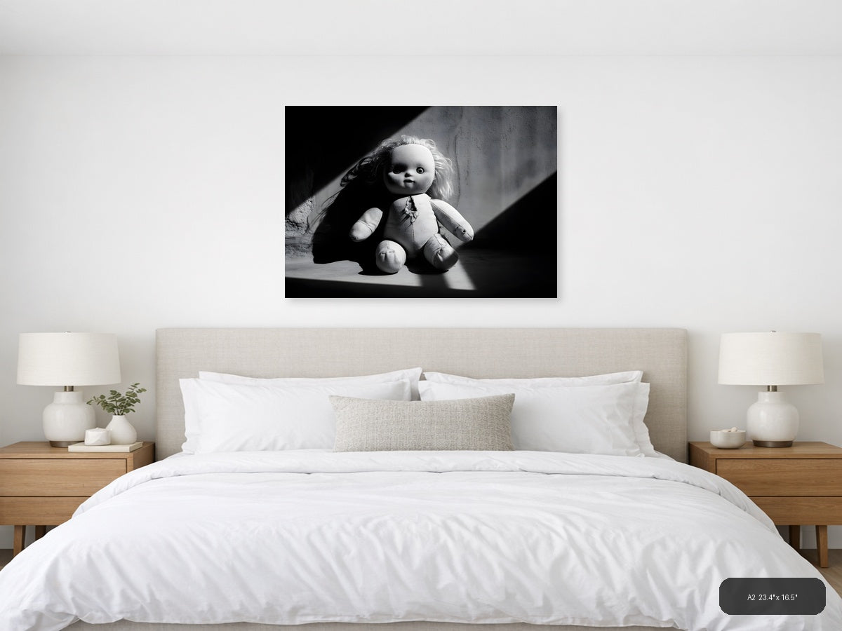 Haunting Doll Portrait Black and White Photography Wall Art — A2 / Bedroom