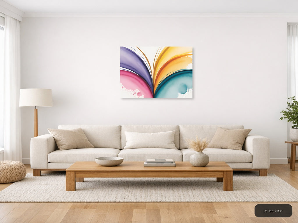 Colorful Rainbow Wave Watercolor Abstract Wall Art — A3 / Living Room