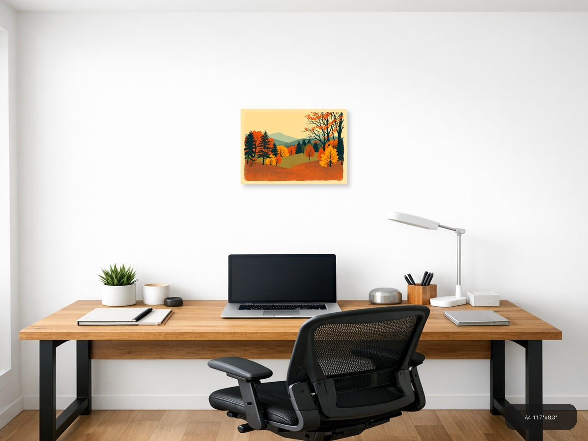 Vintage Autumn Forest Mountain Landscape Wall Art — A4 / Office