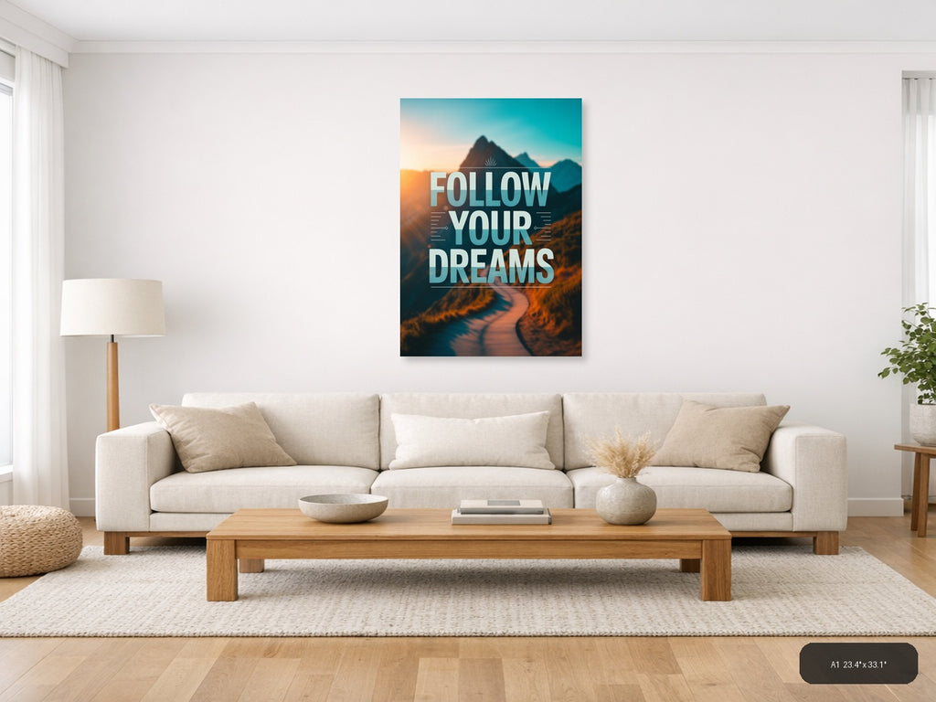 Follow Your Dreams Mountain Typography Wall Art — A1 / Living Room