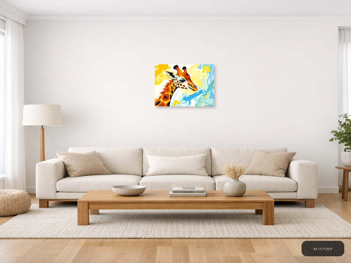Vibrant Abstract Giraffe Portrait Modern Wall Art — A4 / Living Room