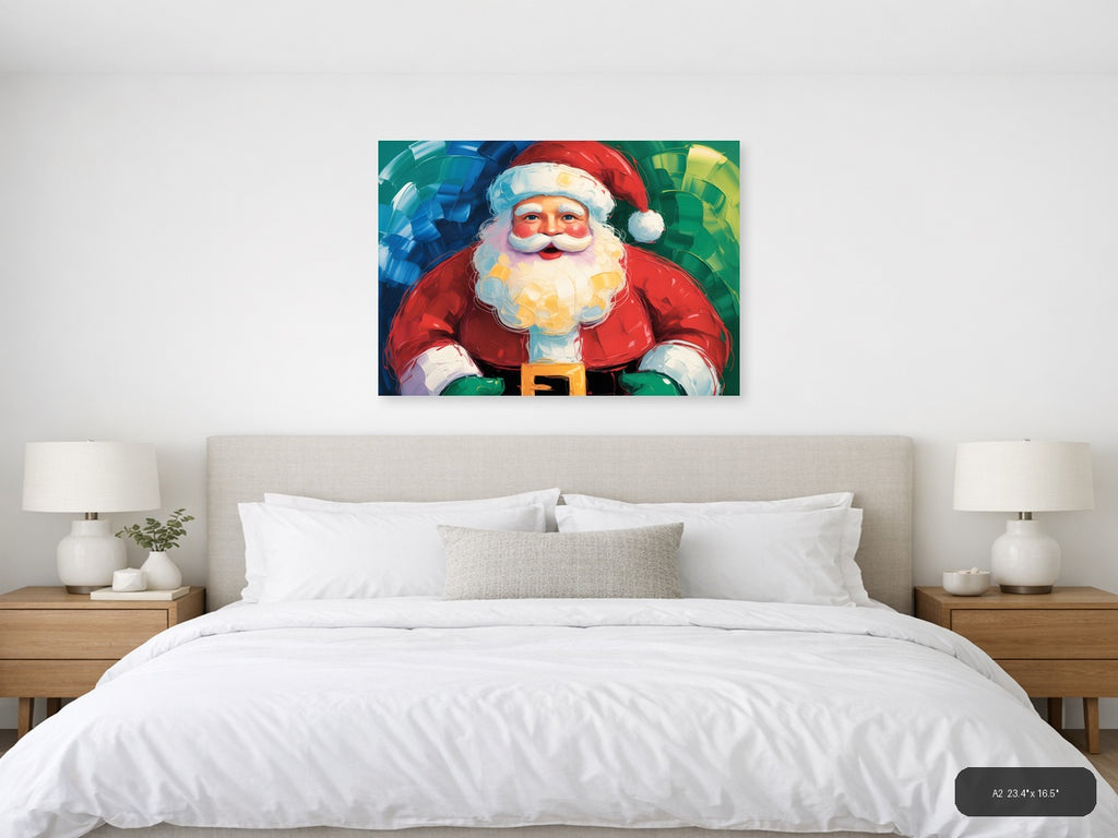 Abstract Santa Claus Portrait Colorful Holiday Wall Art — A2 / Bedroom