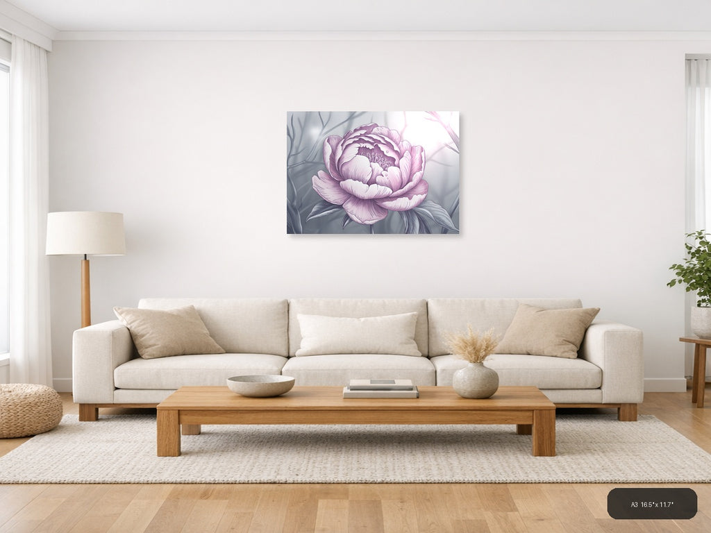 Pink Peony Line Art Illustration Wall Art — A3 / Living Room
