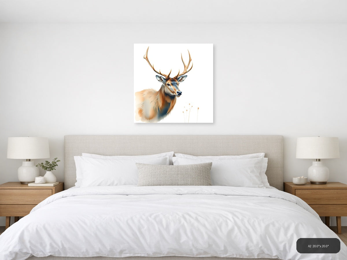 Majestic Deer with Antlers Watercolor Wall Art — A2 / Bedroom