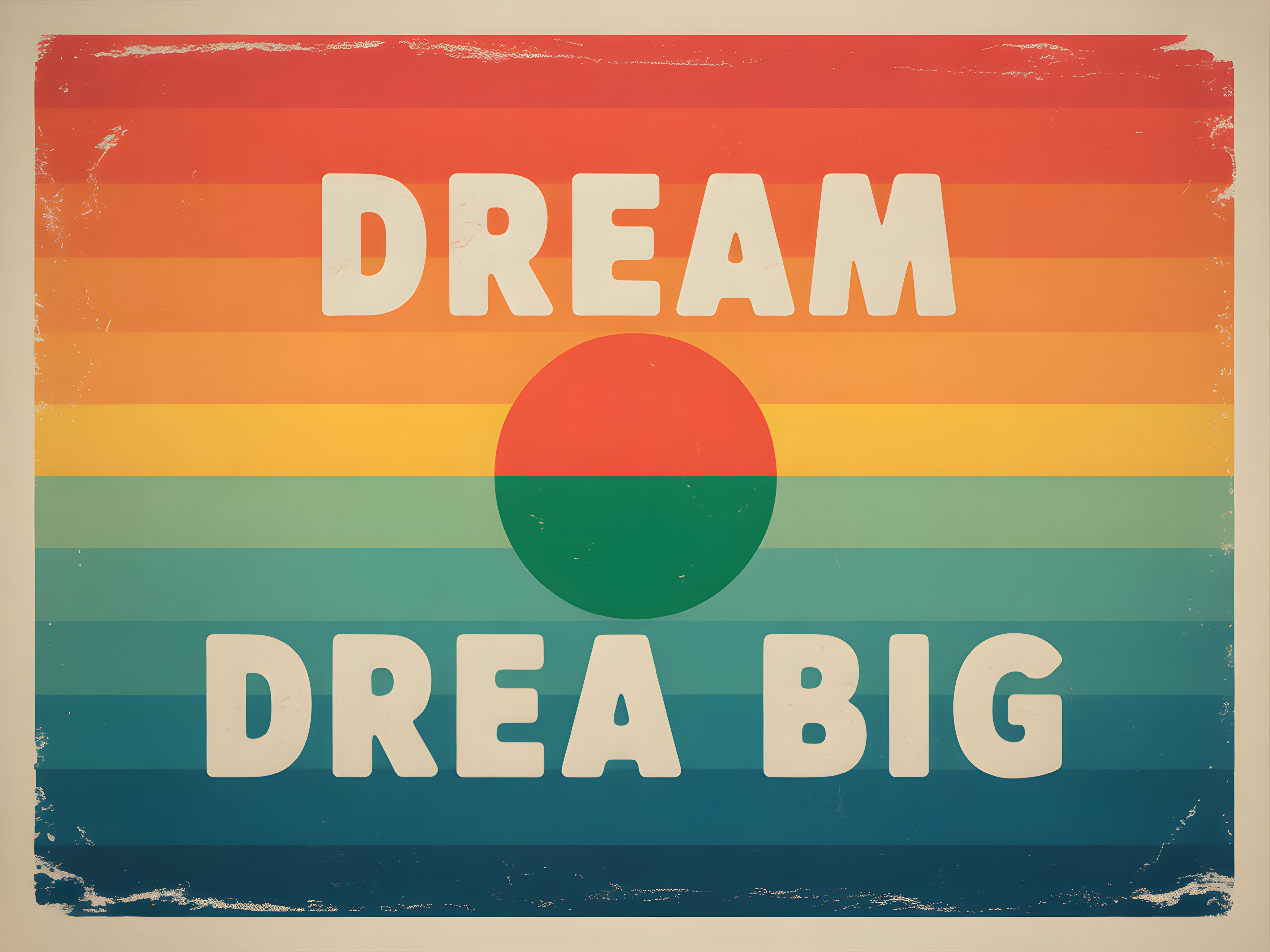 Dream Big Vintage Sunset Circle Stripes Wall Art