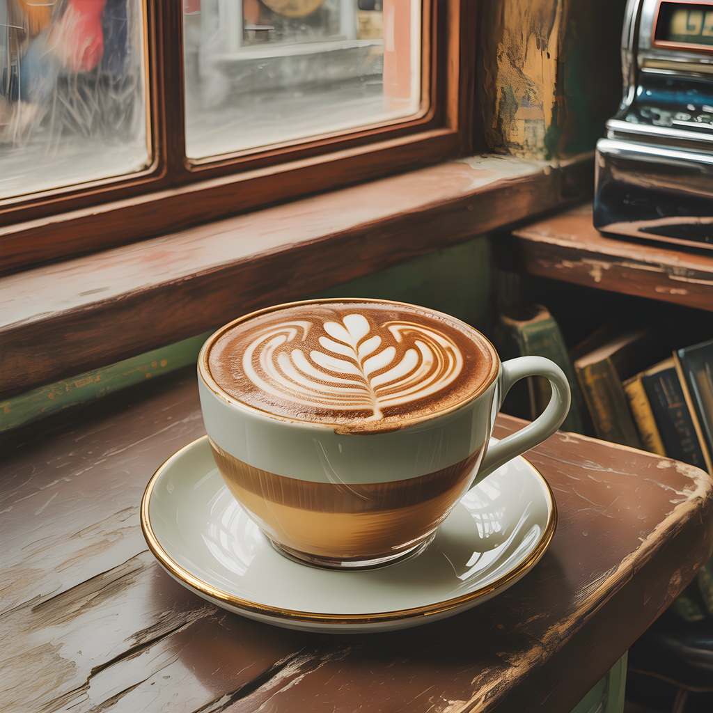 Vintage Coffee Latte Art by Window Wall Art