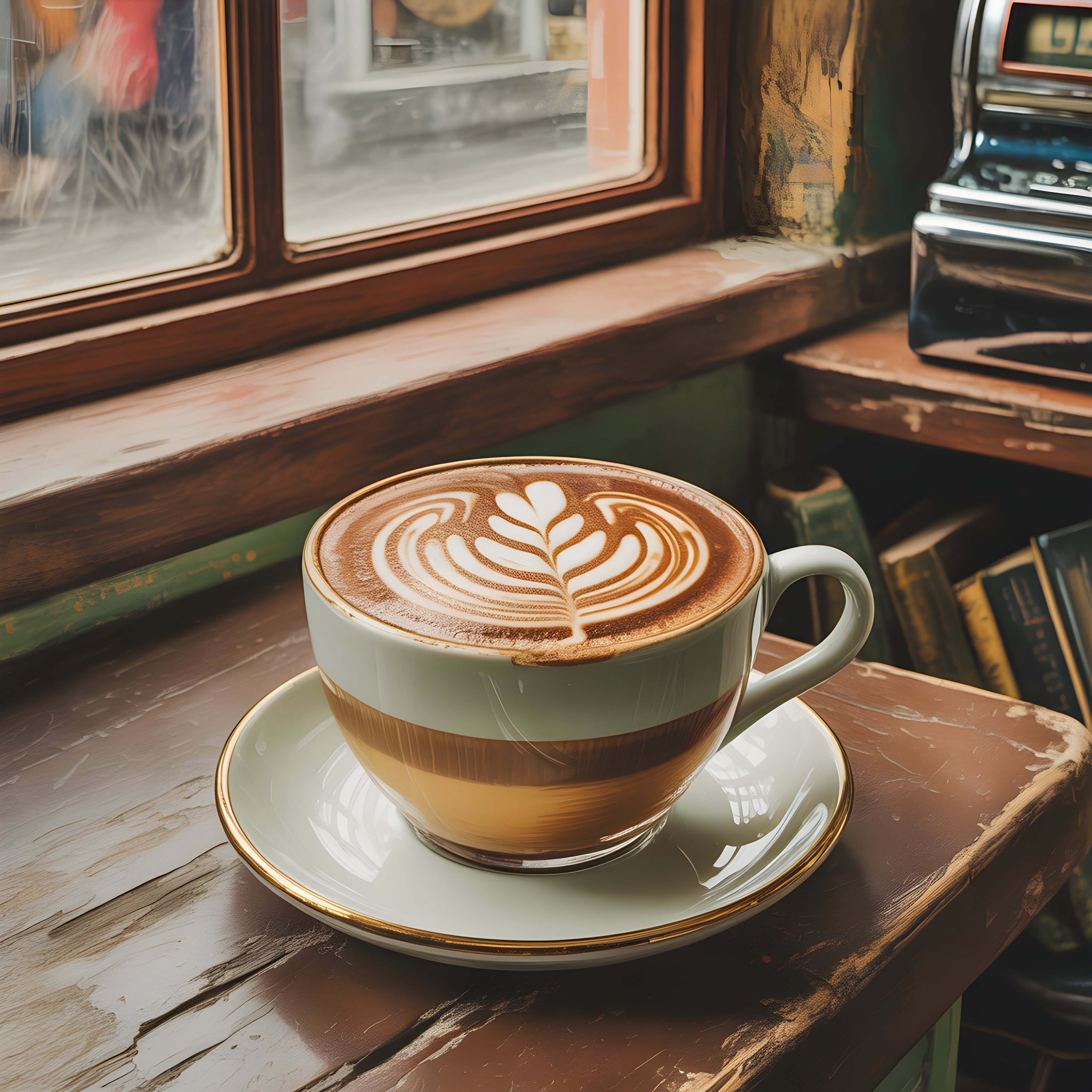 Vintage Coffee Latte Art by Window Wall Art