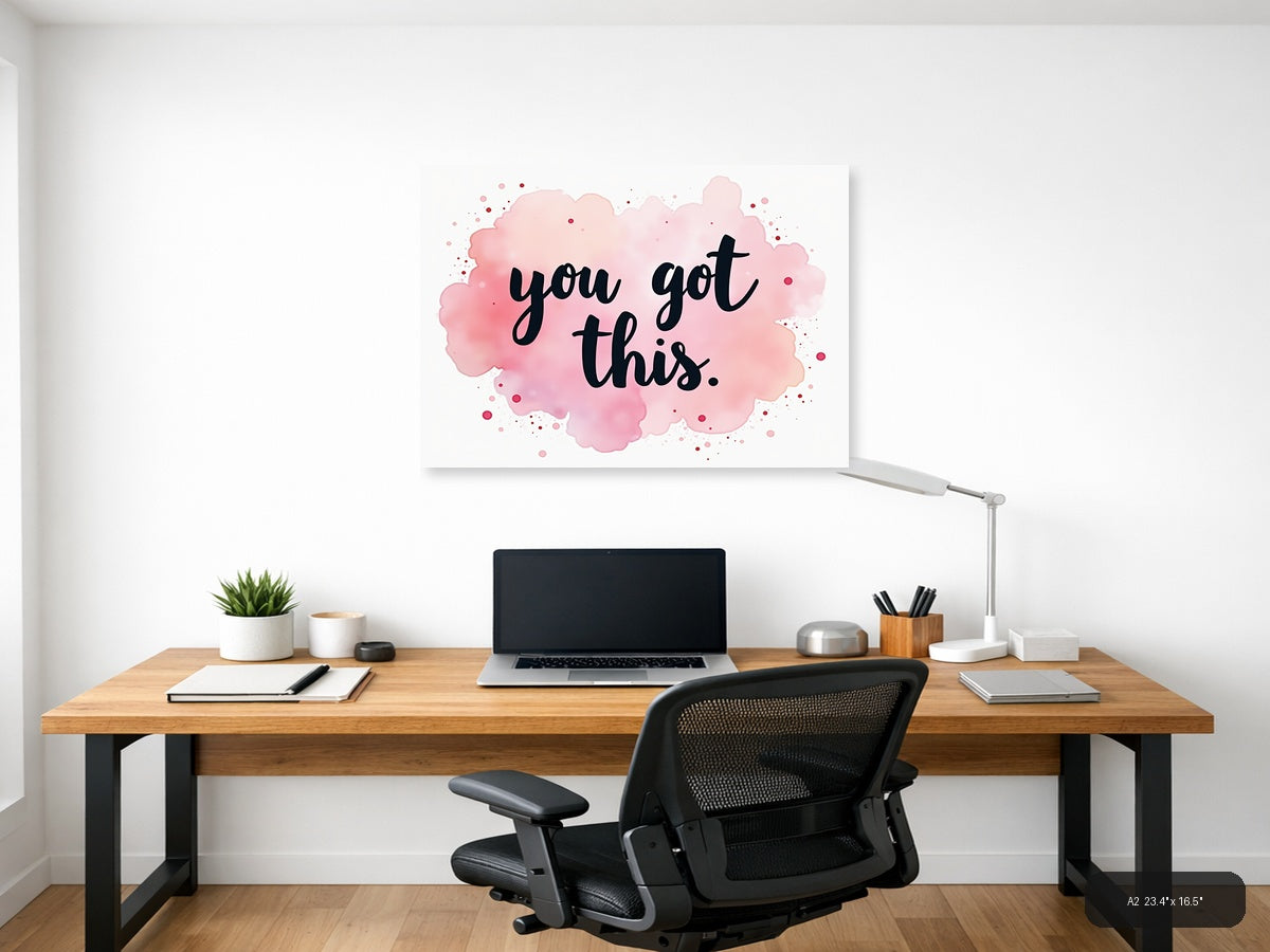 You Got This Watercolor Pink Cloud Motivational Wall Art — A2 / Office