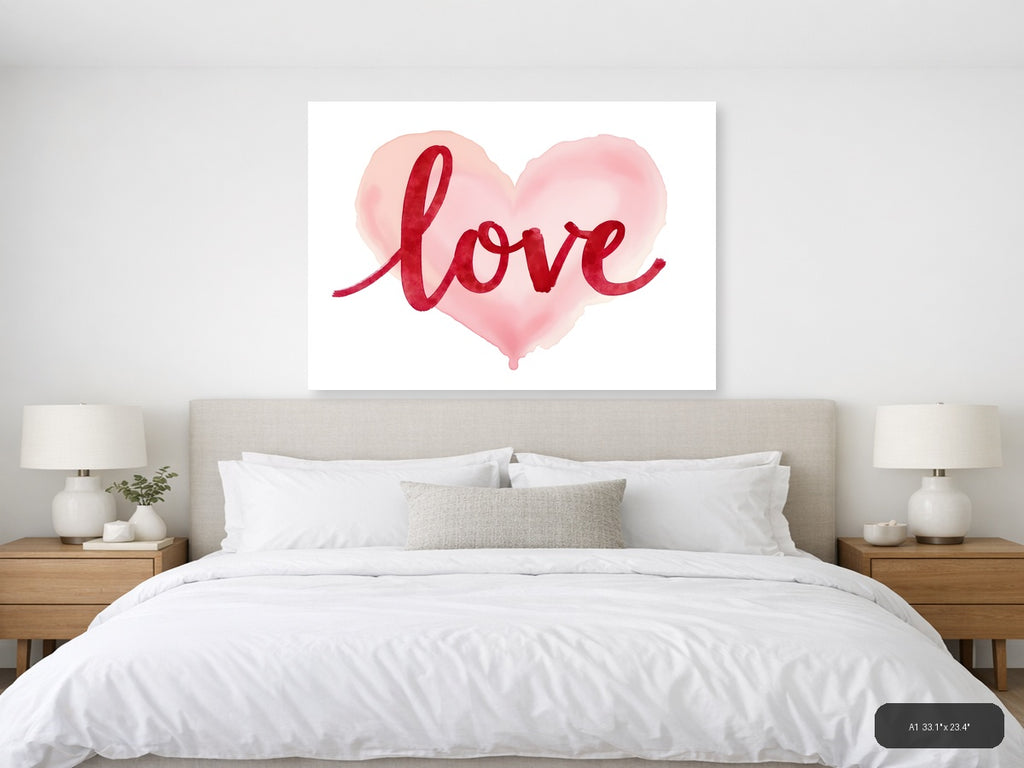 Love Red Watercolor Heart Wall Art — A1 / Bedroom
