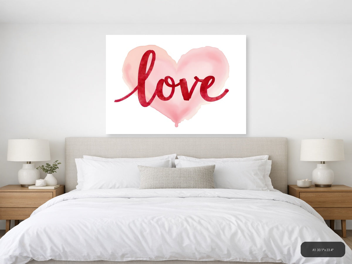 Love Red Watercolor Heart Wall Art — A1 / Bedroom