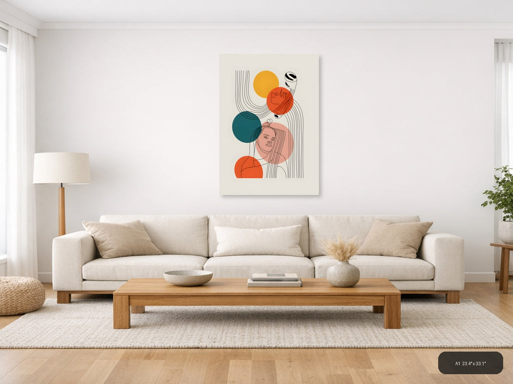 Abstract Woman with Geometric Shapes Line Art Wall Art — A1 / Living Room