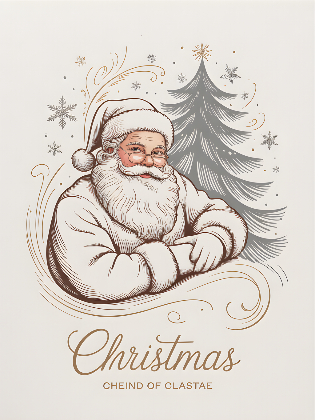Santa Claus Christmas Line Art Portrait Wall Art