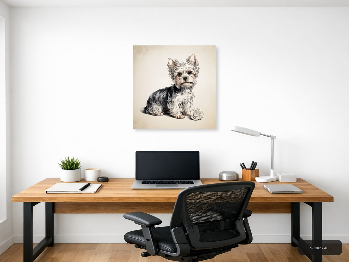 Cute Terrier with Rose Line Art Wall Art — A2 / Office