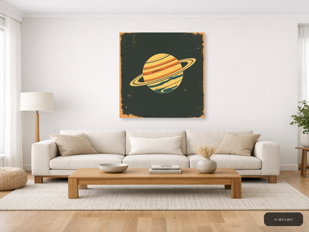 Vintage Saturn Planet Illustration Square Wall Art — A1 / Living Room