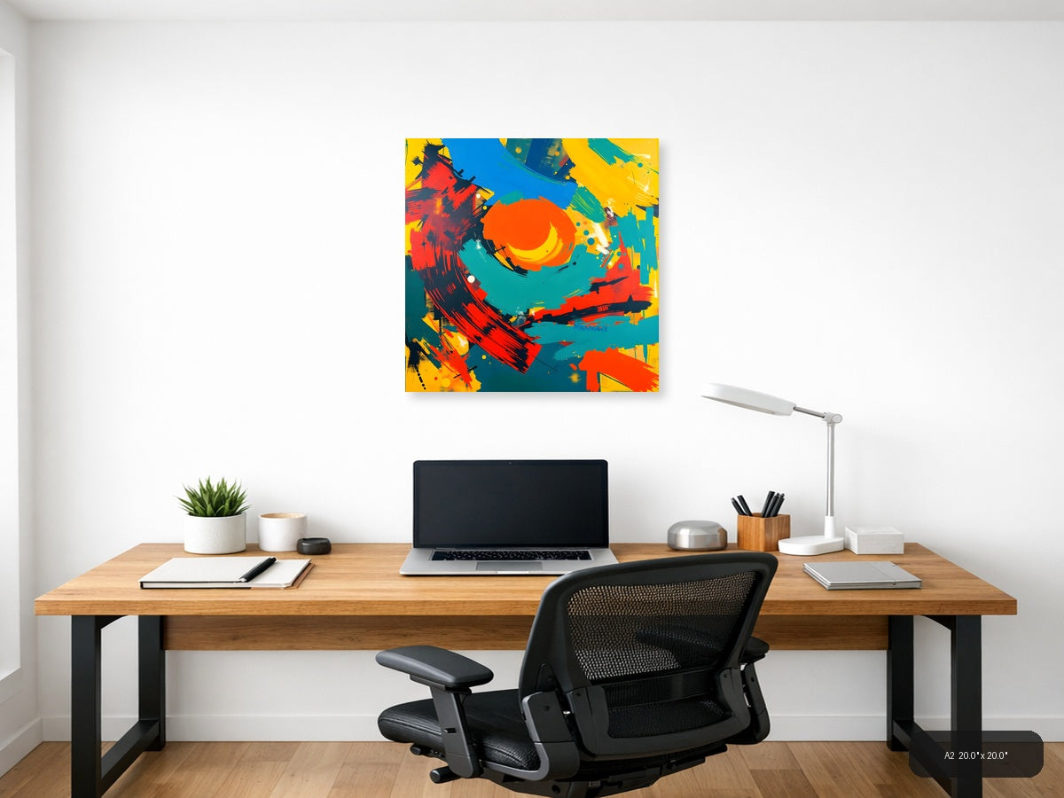 Vibrant Abstract Circles and Brushstrokes Modern Wall Art — A2 / Office