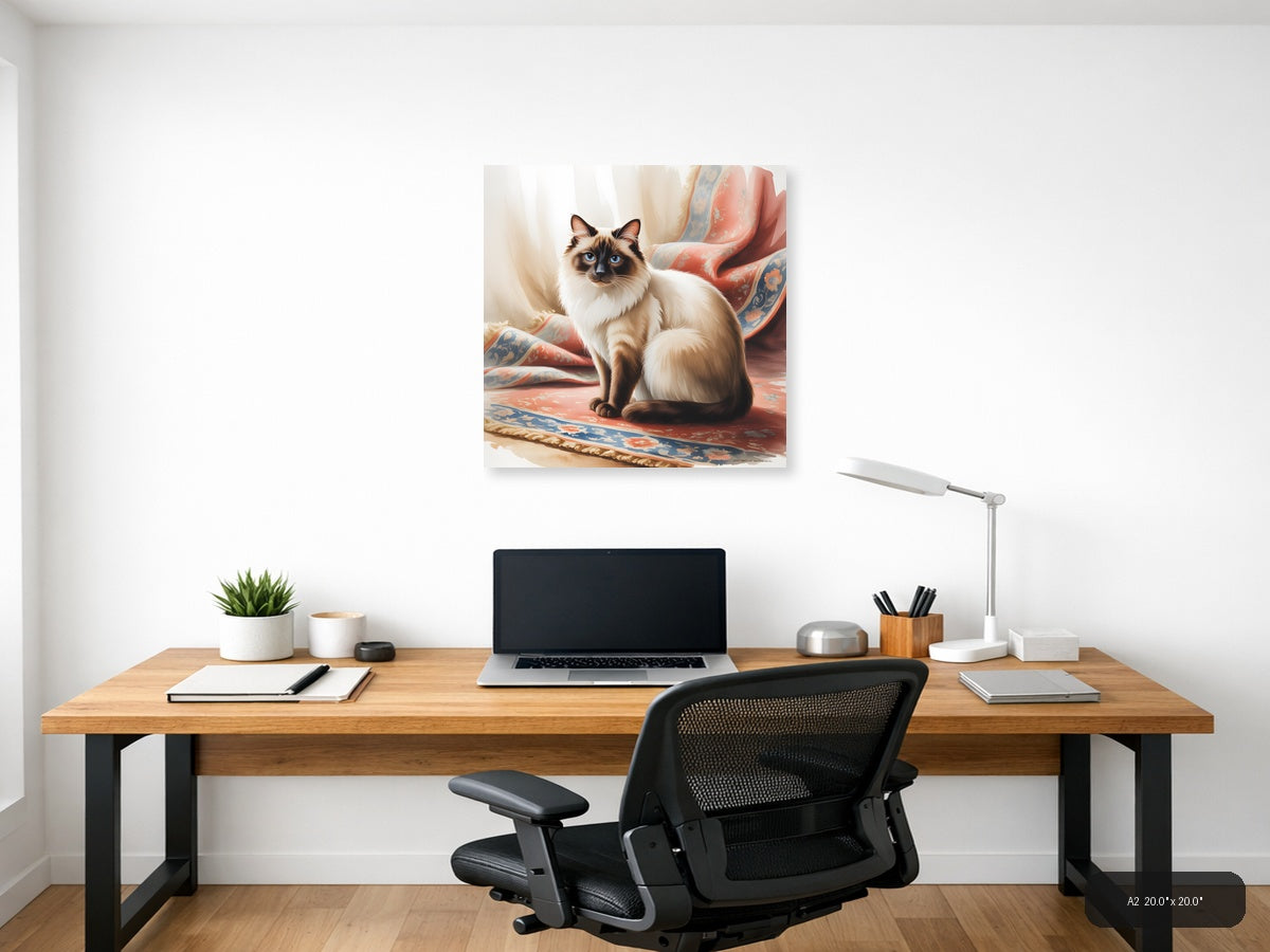 Siamese Cat with Blue Eyes Watercolor Wall Art — A2 / Office