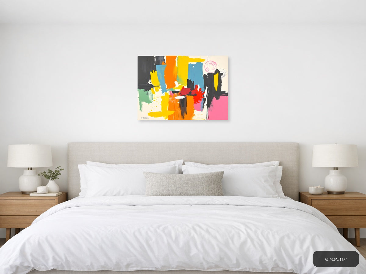 Vibrant Abstract Brushstrokes Modern Colorful Wall Art — A3 / Bedroom